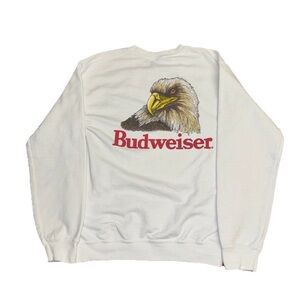 Budweiser Eagle Back Hit Crewneck Sweatshirt Size Small White Beer Logo USA